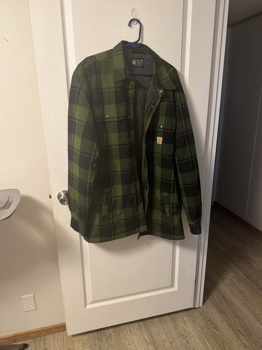 Carhartt Men's Relaxed Fit Flannel Sherpa-Lined Shirt Jacket, Green Plaid